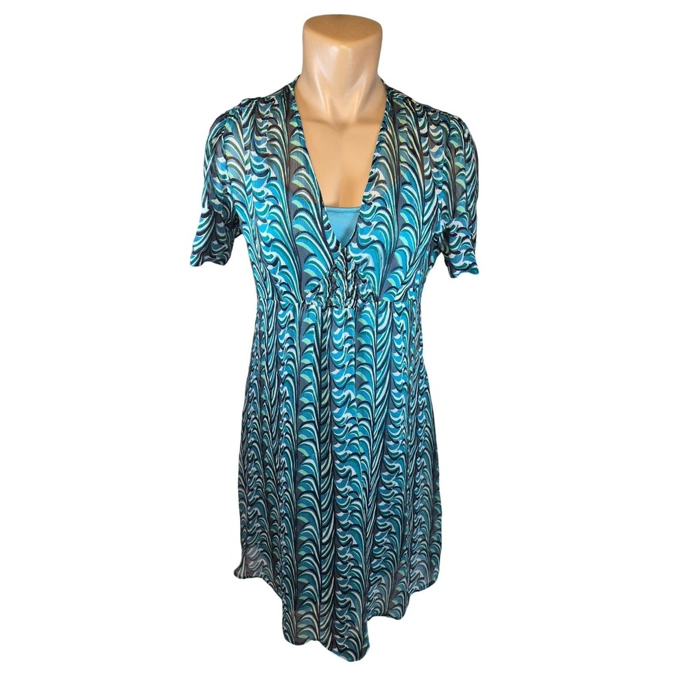 VTG Y2K Smart Set Geometric Sheer Dress and Tank Set Flowy Groovy Retro Fit L/XL